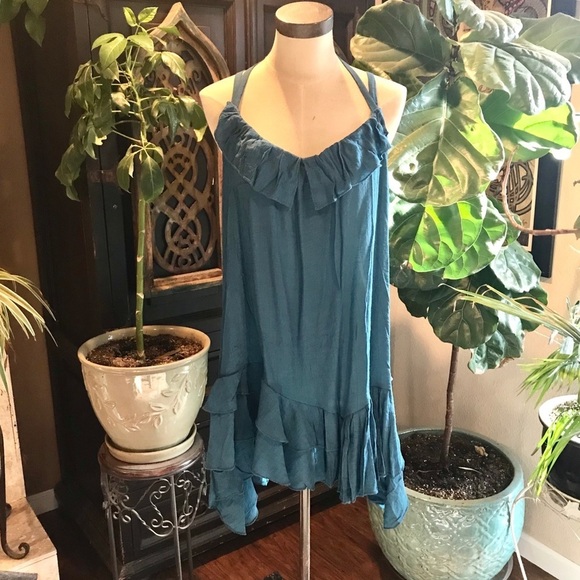 Deja teal boho ruffled tunic tank top - Picture 3 of 8